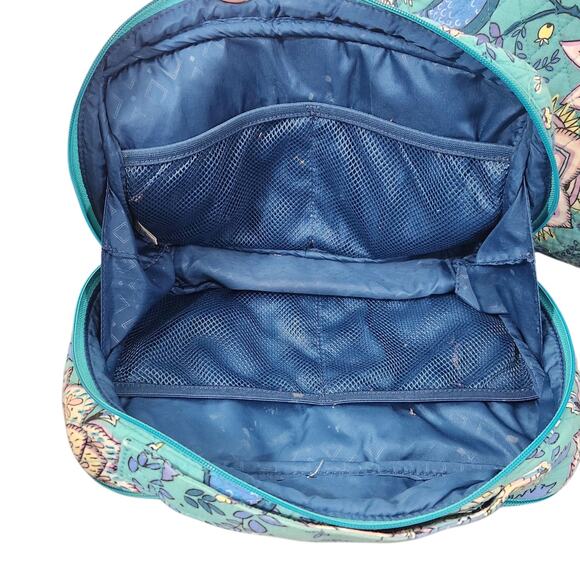 VERA BRADLEY SET OF 3 LARGE DUFFEL WALLET COSMETIC MAKEUP BAG TEAL PEACOCK BIRDS - Picture 11 of 11